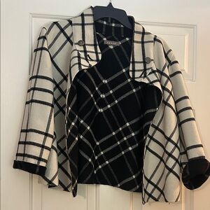 Kenar Black & White Plaid Open-Front Pea Coat